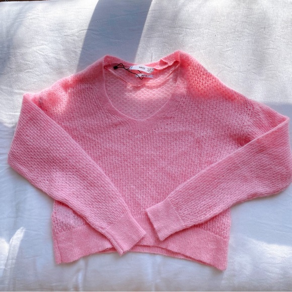 🌸 MANGO (MNG) BABY PINK WOOL BLEND CROPPED KNIT SWEATER! - Picture 5 of 12